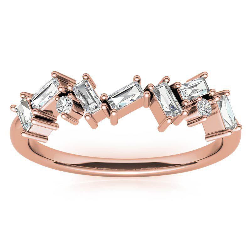 Round and Baguette Moissanite Stackable Band
