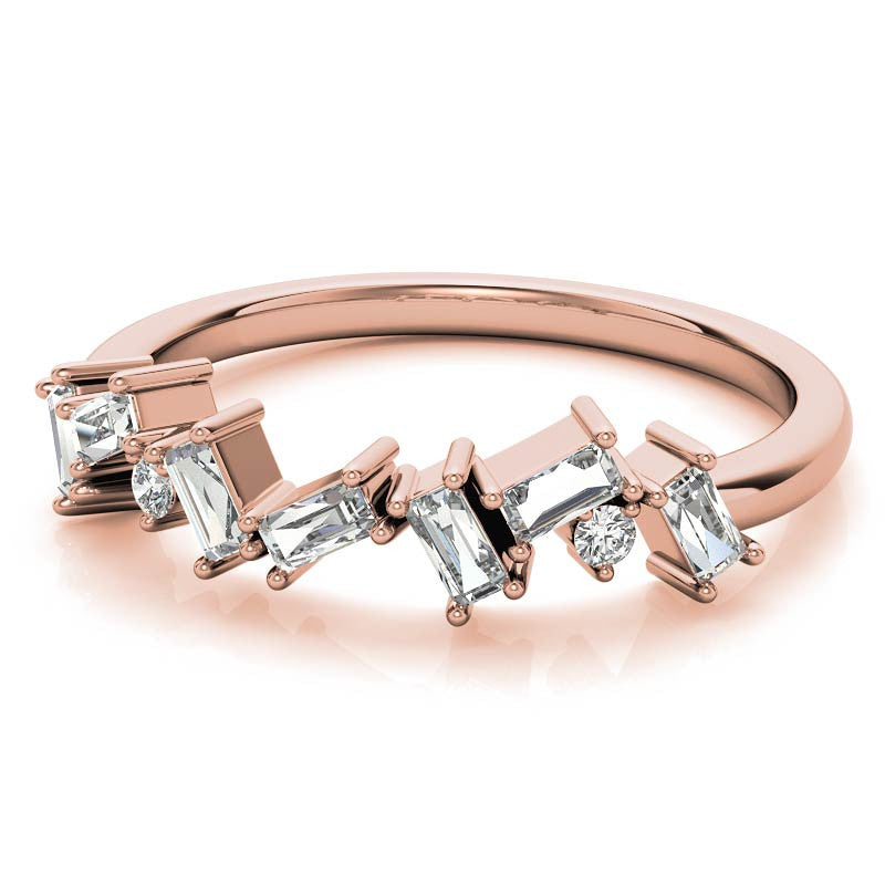 Round and Baguette Moissanite Stackable Band