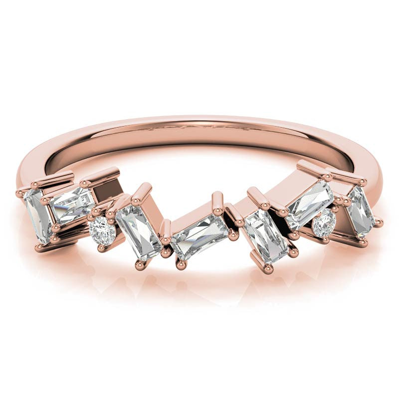 Round and Baguette Moissanite Stackable Band