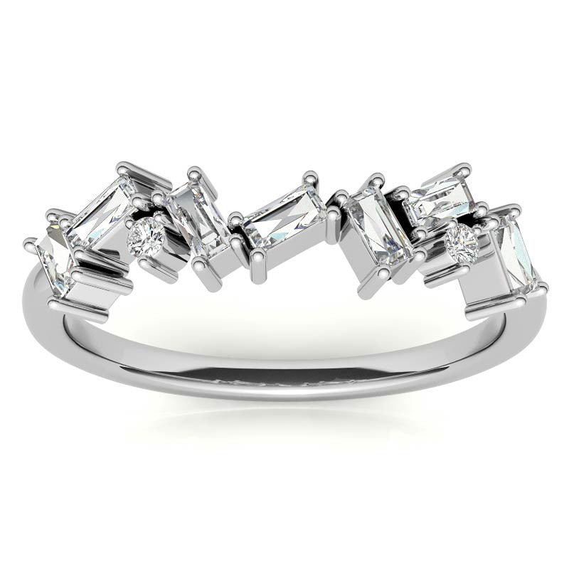 Round and Baguette Moissanite Stackable Band