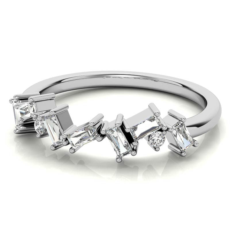 Round and Baguette Moissanite Stackable Band