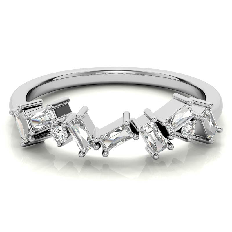 Round and Baguette Moissanite Stackable Band