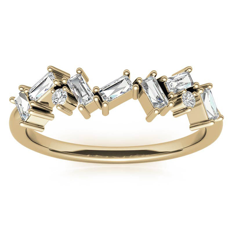 Round and Baguette Moissanite Stackable Band