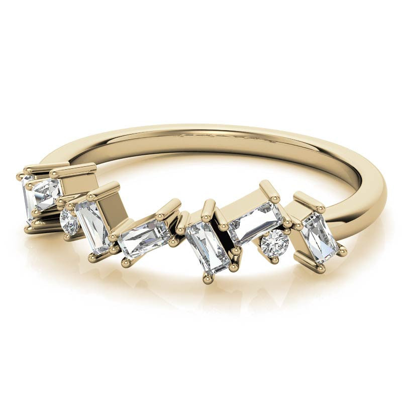 Round and Baguette Moissanite Stackable Band