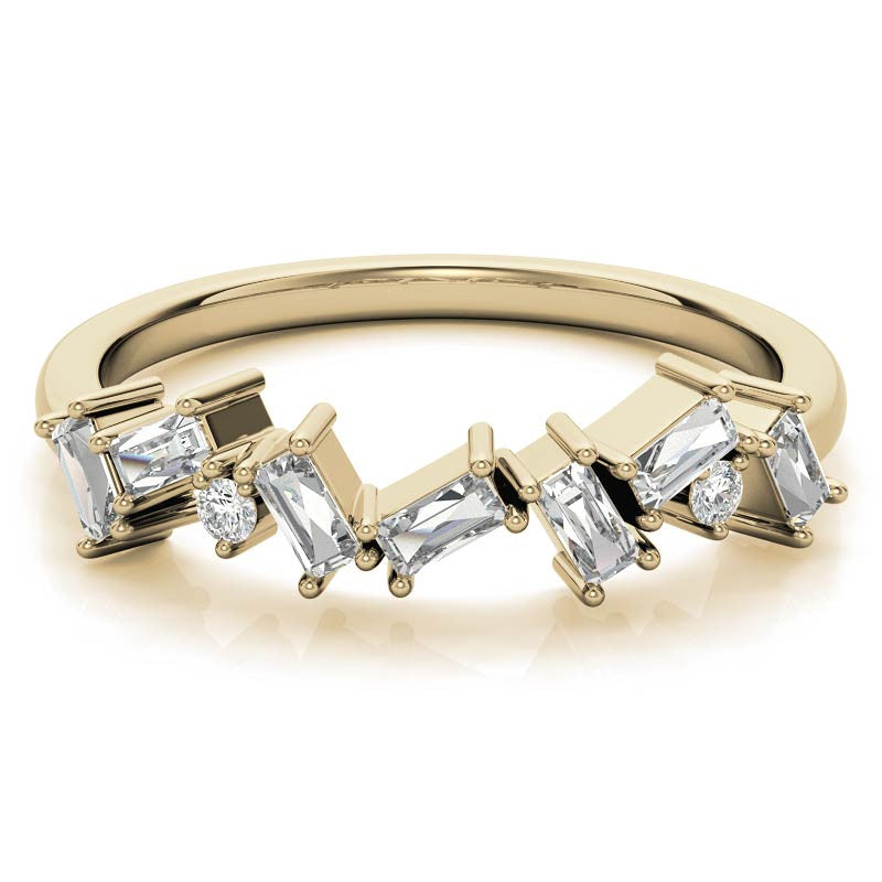 Round and Baguette Moissanite Stackable Band