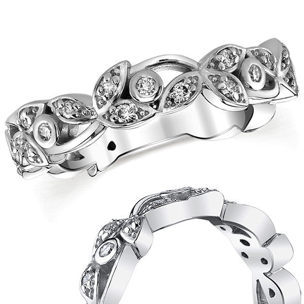 Round Floral Accent Moissanite Stackable Band