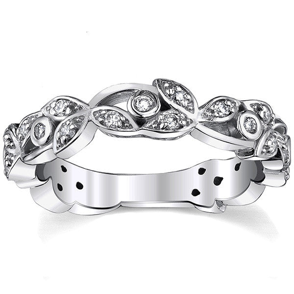 Round Floral Accent Moissanite Stackable Band