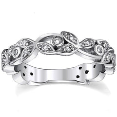 Round Floral Accent Moissanite Stackable Band