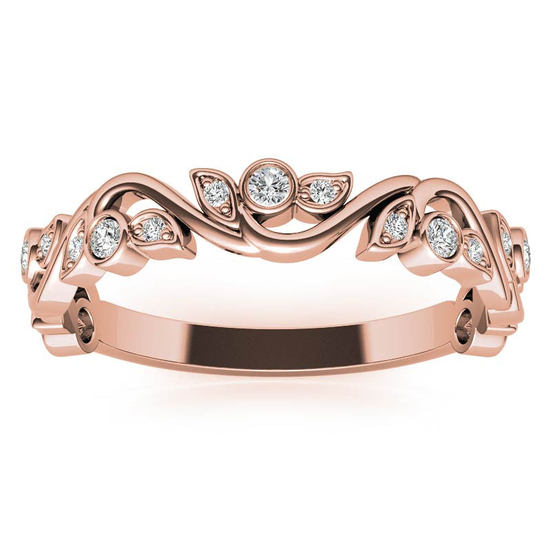 Round Leaf Accent Moissanite Stackable Band