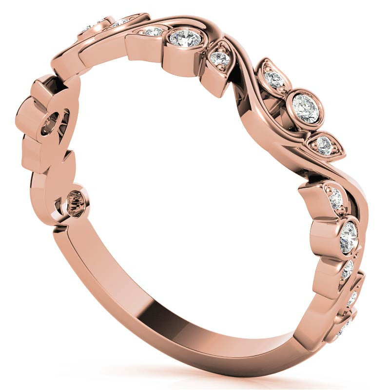 Round Leaf Accent Moissanite Stackable Band