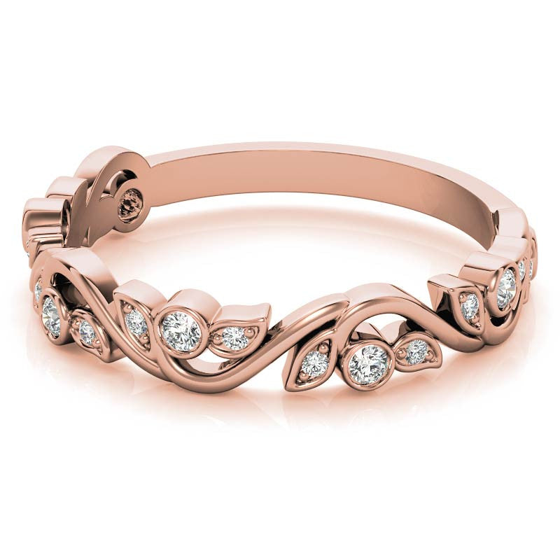 Round Leaf Accent Moissanite Stackable Band