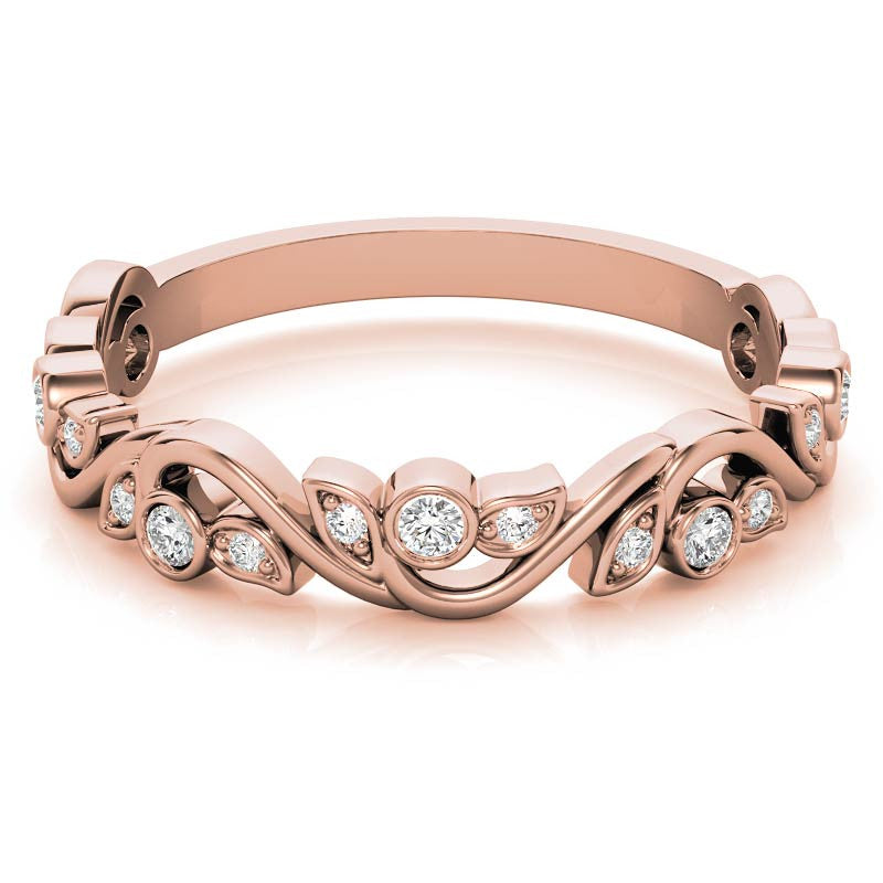 Round Leaf Accent Moissanite Stackable Band