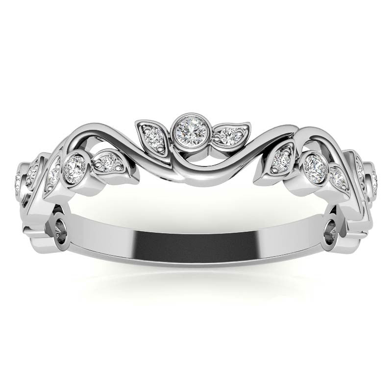 Round Leaf Accent Moissanite Stackable Band
