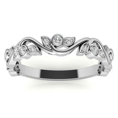 Round Leaf Accent Moissanite Stackable Band
