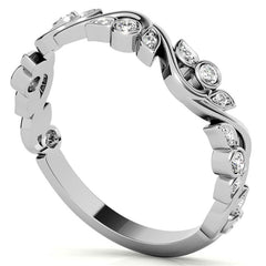 Round Leaf Accent Moissanite Stackable Band