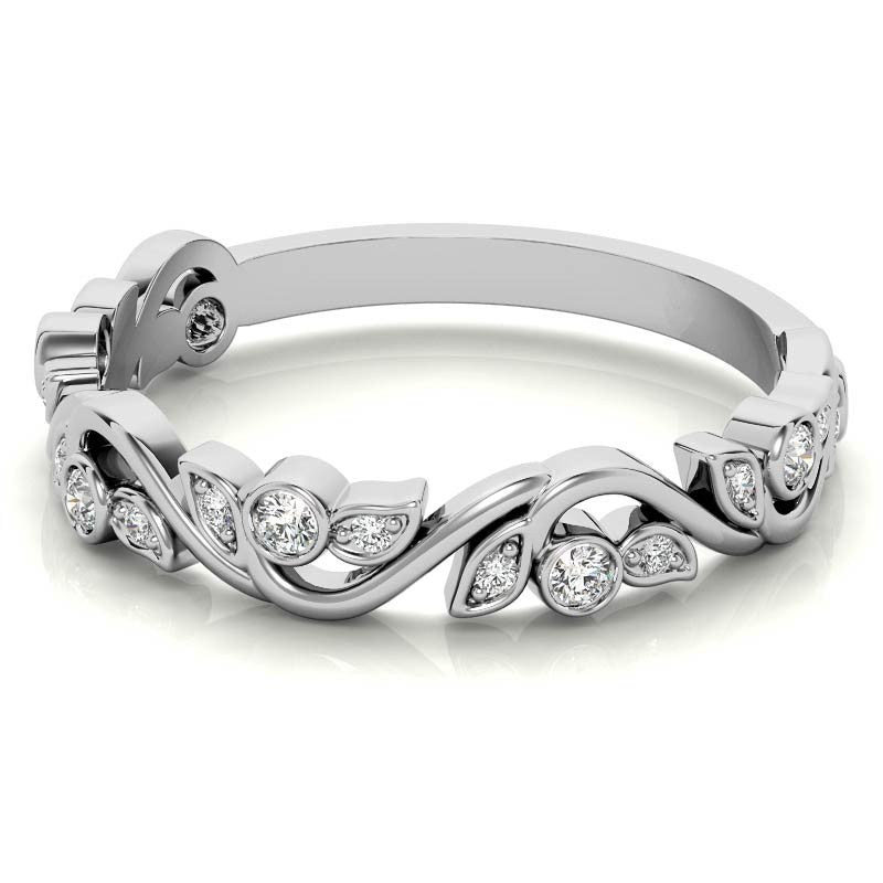 Round Leaf Accent Moissanite Stackable Band
