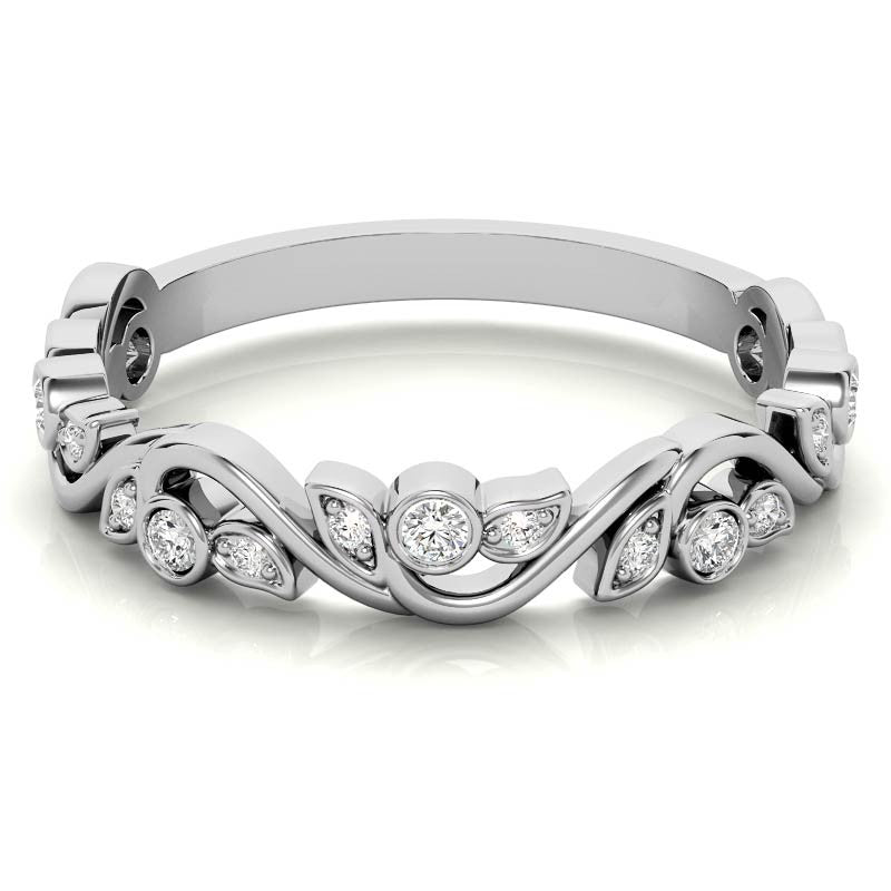 Round Leaf Accent Moissanite Stackable Band