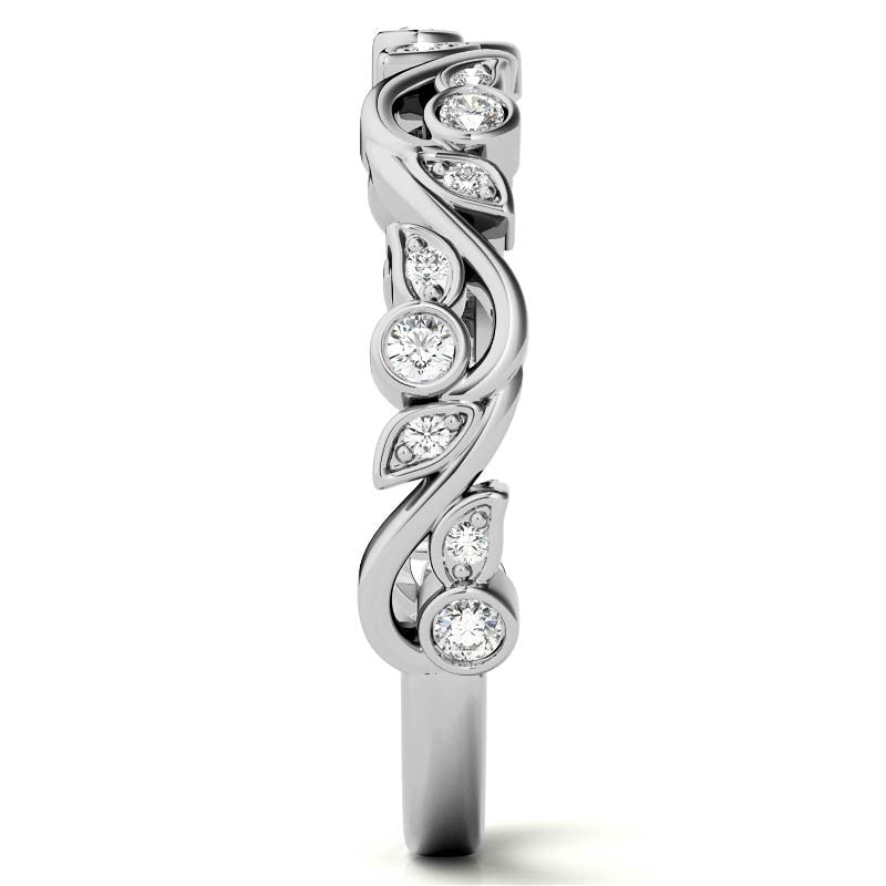 Round Leaf Accent Moissanite Stackable Band