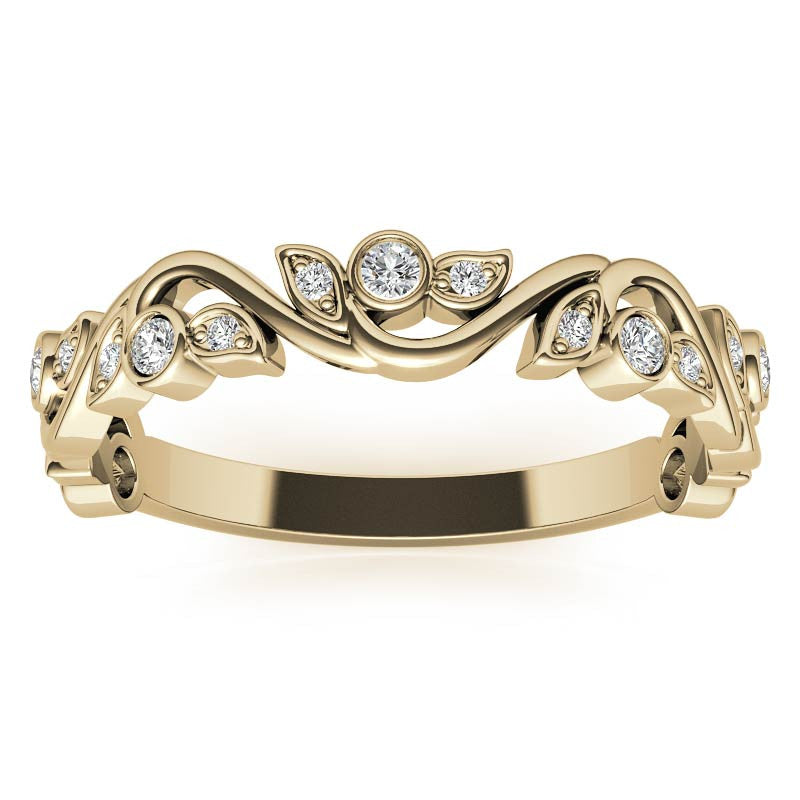Round Leaf Accent Moissanite Stackable Band