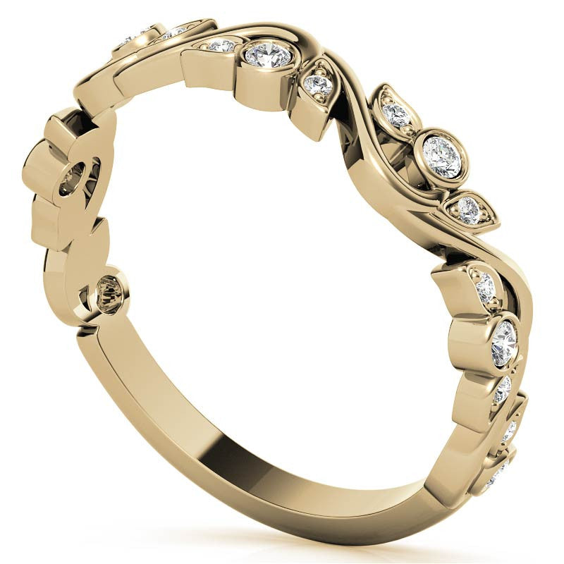 Round Leaf Accent Moissanite Stackable Band