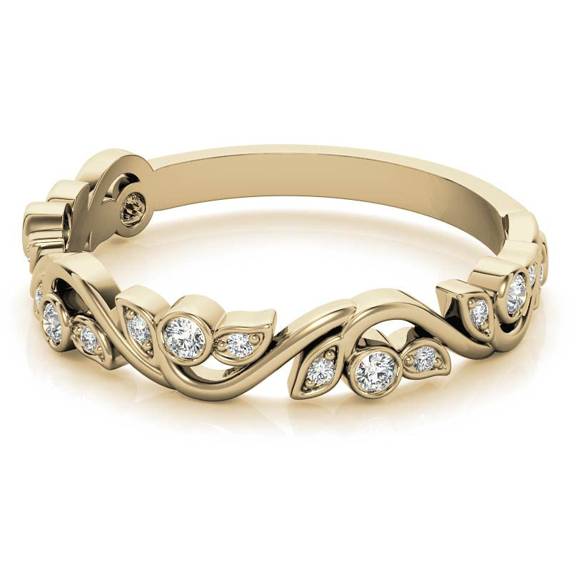 Round Leaf Accent Moissanite Stackable Band