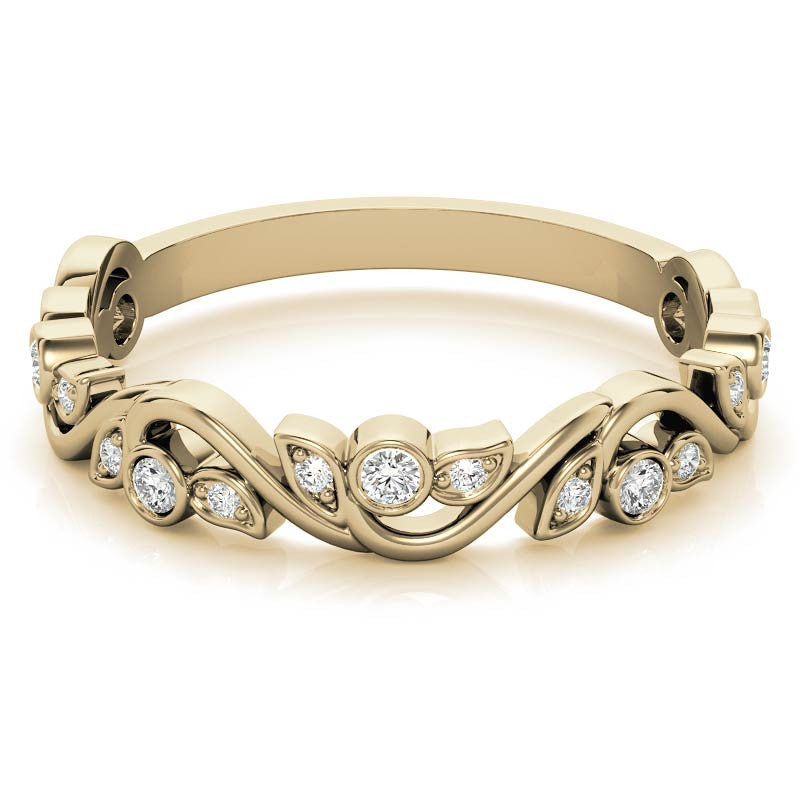 Round Leaf Accent Moissanite Stackable Band