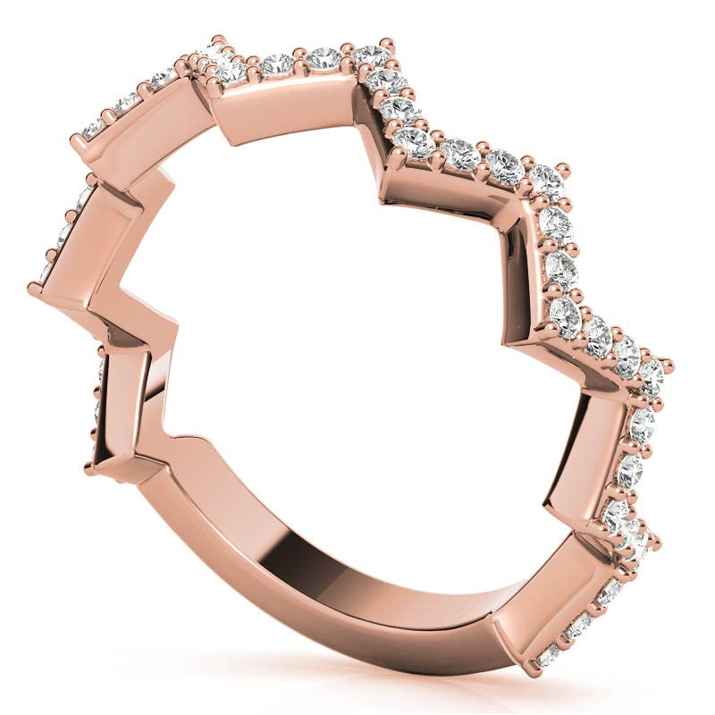 Round Chevron Design Moissanite Stackable Band