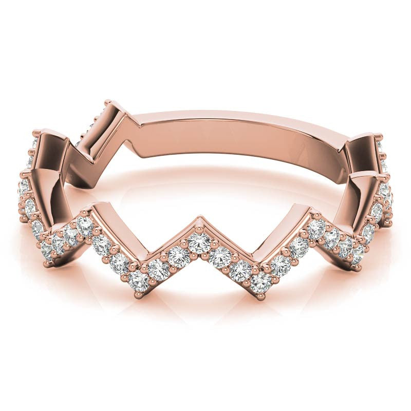 Round Chevron Design Moissanite Stackable Band