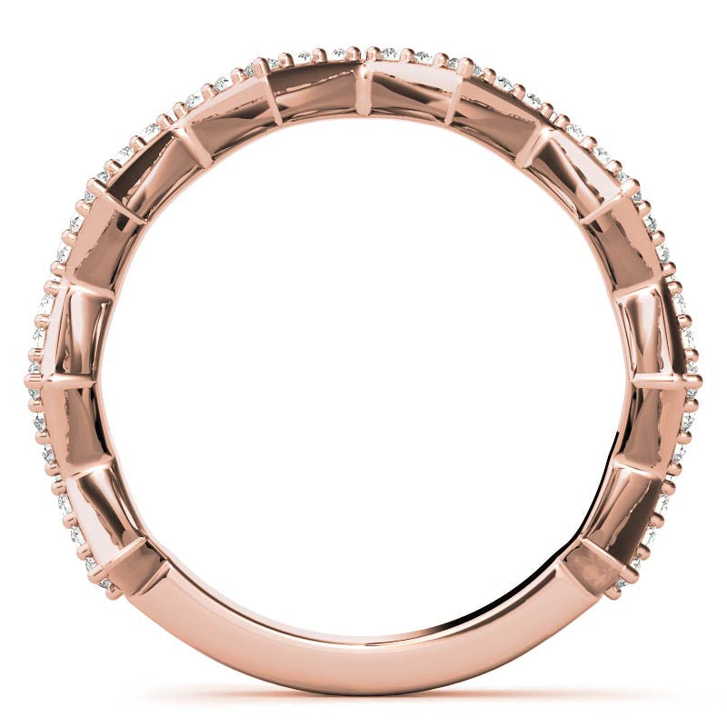Round Chevron Design Moissanite Stackable Band