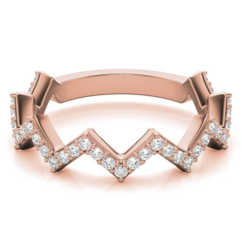 Round Chevron Design Moissanite Stackable Band