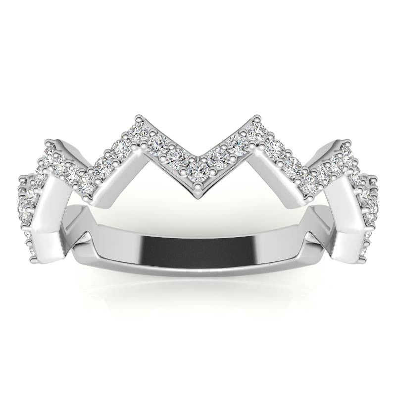Round Chevron Design Moissanite Stackable Band