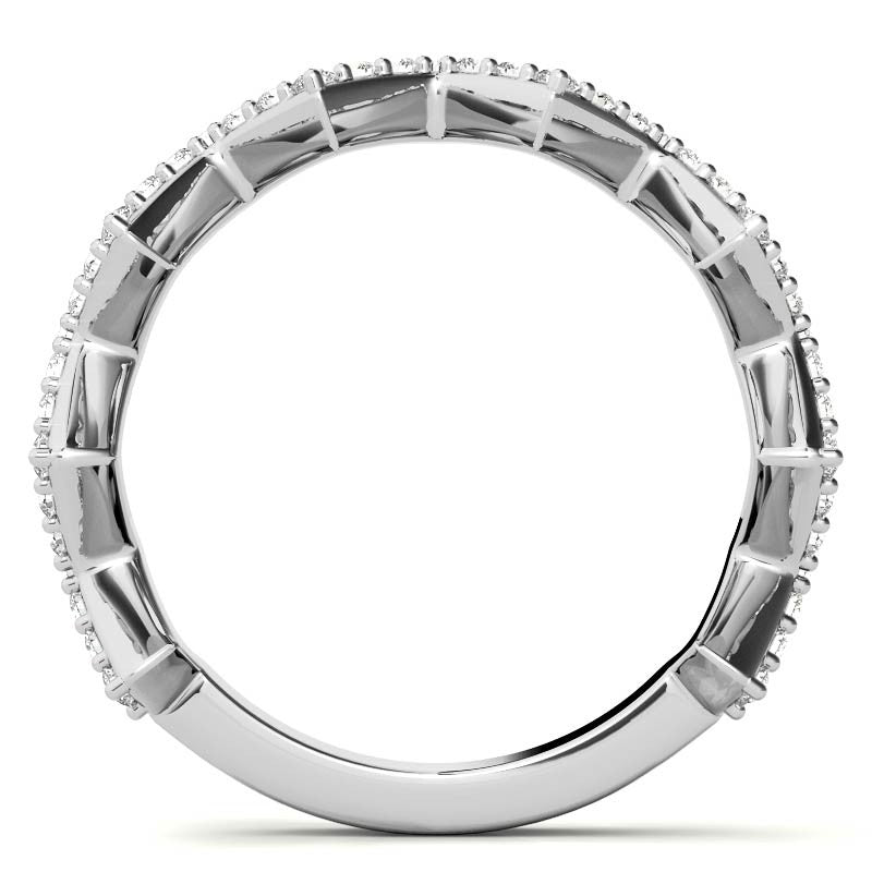 Round Chevron Design Moissanite Stackable Band