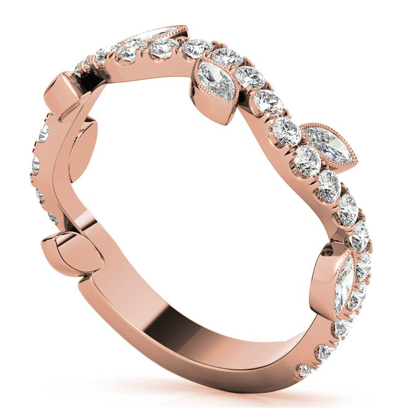 Round and Marquise Moissanite Floral Stackable Band