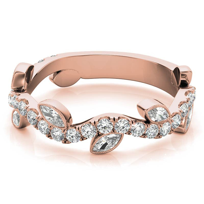 Round and Marquise Moissanite Floral Stackable Band