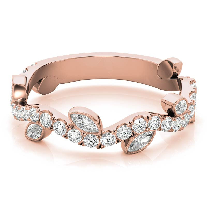 Round and Marquise Moissanite Floral Stackable Band