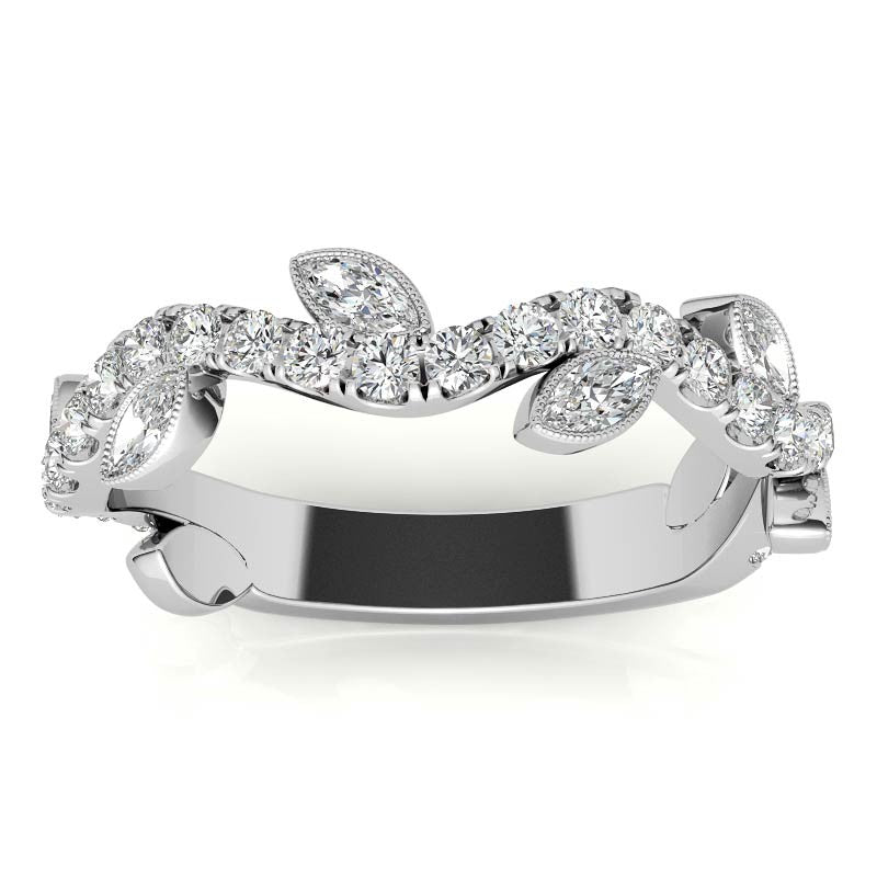 Round and Marquise Moissanite Floral Stackable Band