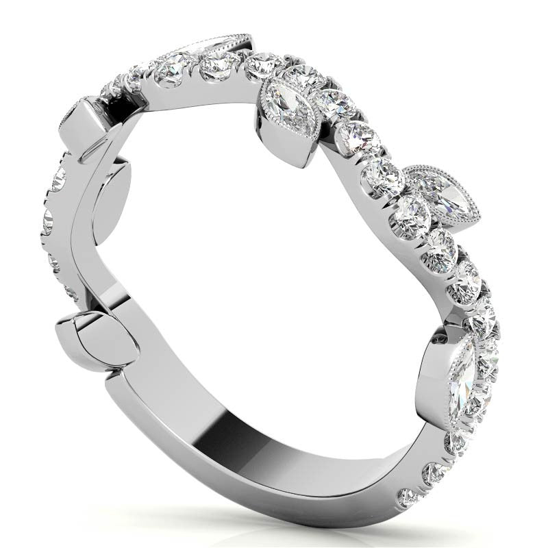 Round and Marquise Moissanite Floral Stackable Band