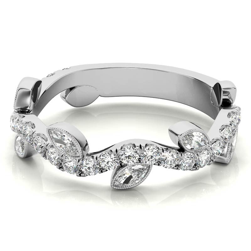 Round and Marquise Moissanite Floral Stackable Band