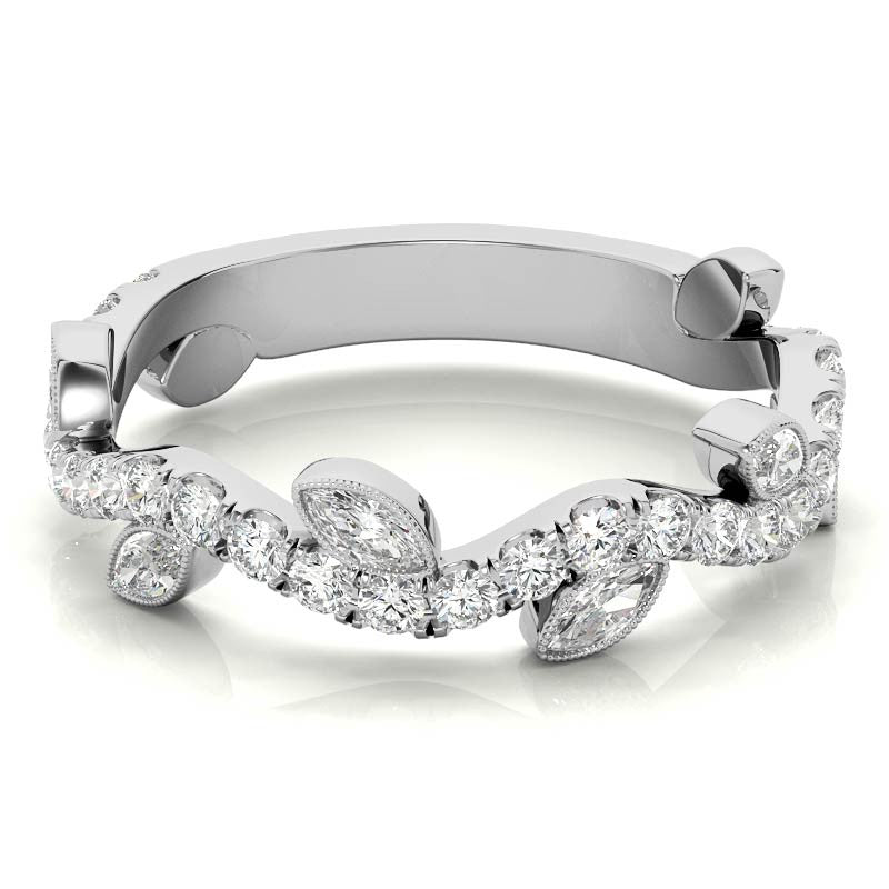 Round and Marquise Moissanite Floral Stackable Band