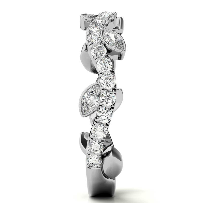 Round and Marquise Moissanite Floral Stackable Band