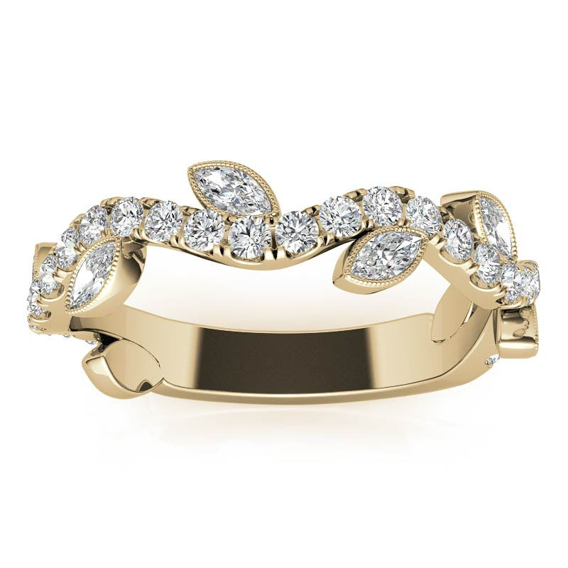 Round and Marquise Moissanite Floral Stackable Band