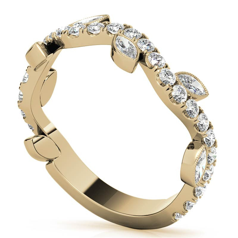Round and Marquise Moissanite Floral Stackable Band