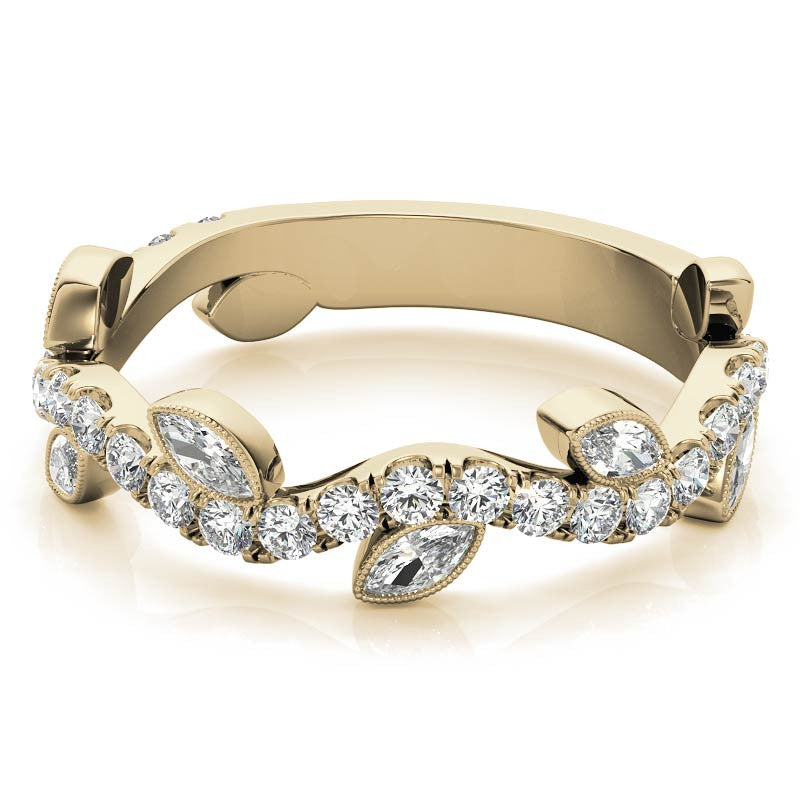 Round and Marquise Moissanite Floral Stackable Band