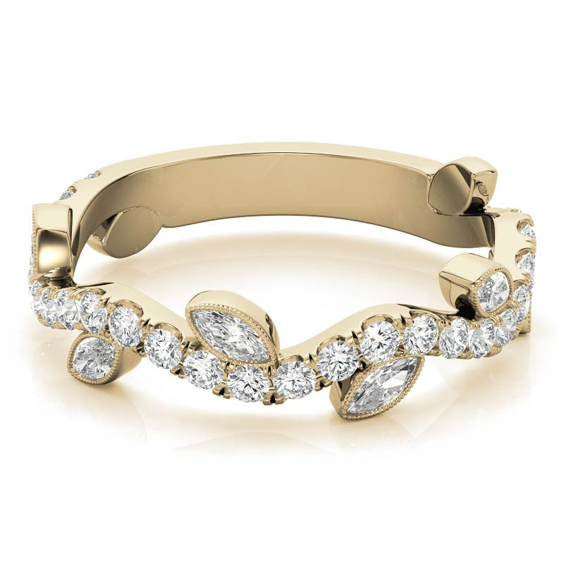 Round and Marquise Moissanite Floral Stackable Band