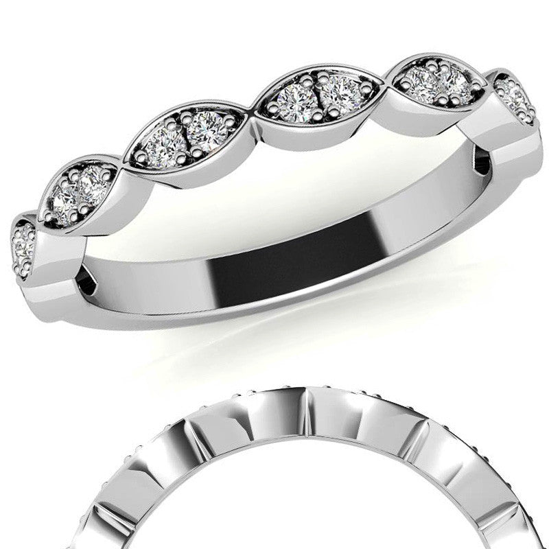 Round Scalloped Moissanite Stackable Band