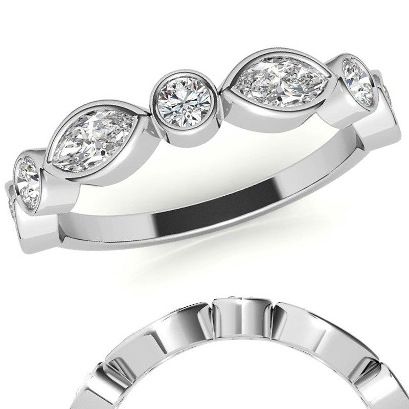 Round and Marquise Bezel Moissanite Stackable Band
