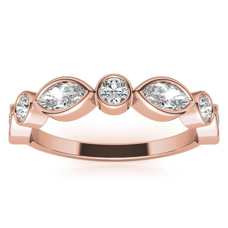 Round and Marquise Bezel Moissanite Stackable Band