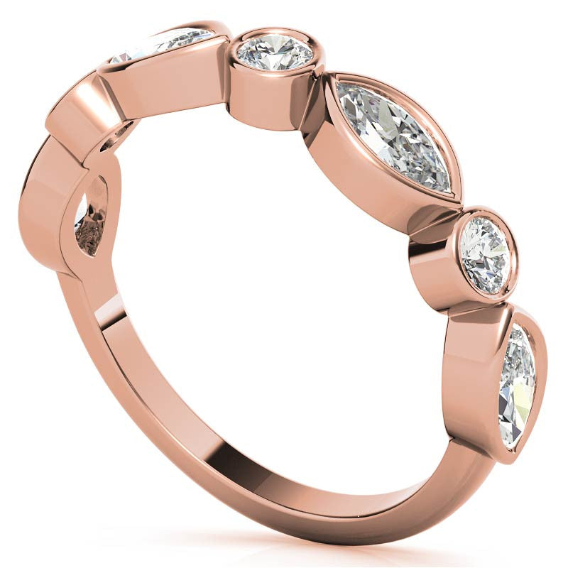 Round and Marquise Bezel Moissanite Stackable Band