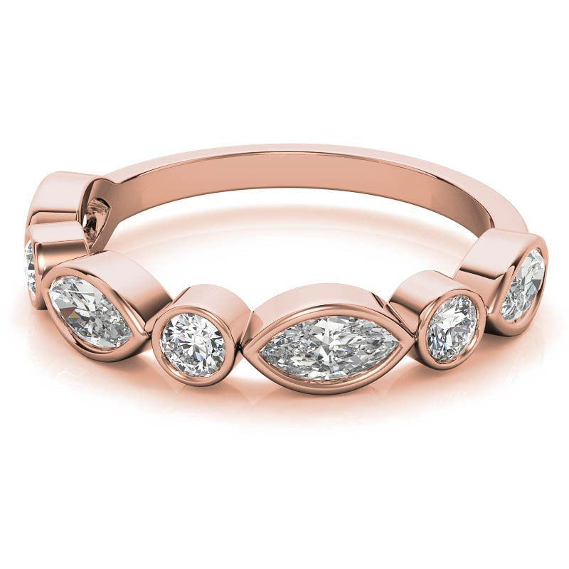 Round and Marquise Bezel Moissanite Stackable Band