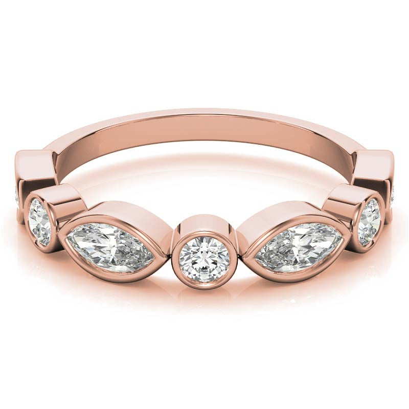 Round and Marquise Bezel Moissanite Stackable Band